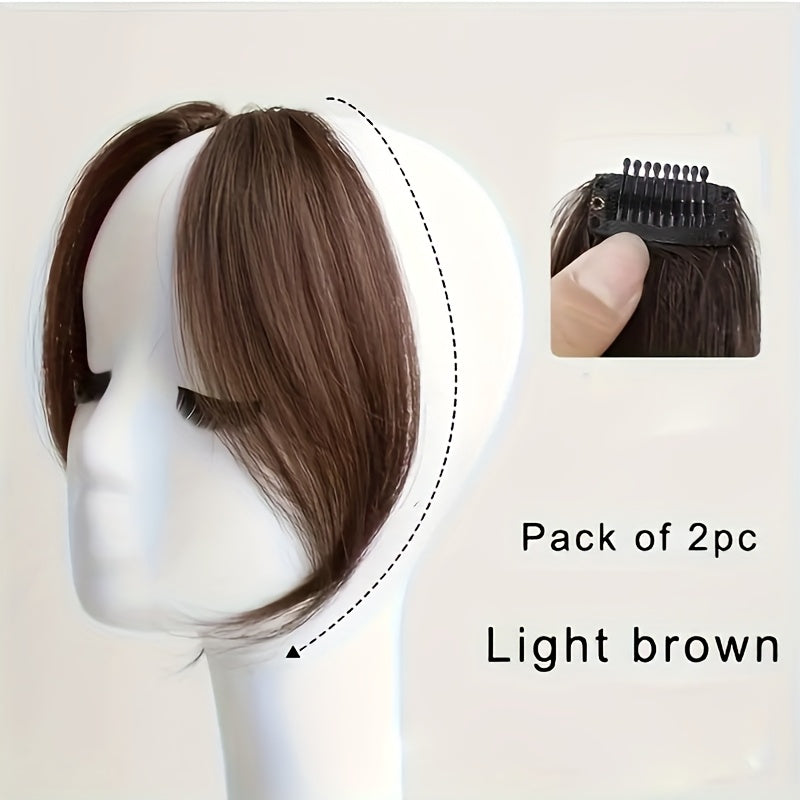 2pcs Elegant Clip-In Bangs for Women - Middle & Side Parted, High-Temperature Fiber, Straight Hairstyling, Suitable for All Hair Types, Easy to Attach &, Hair Accessory | Side Part Hairpiece | High-Temperature Fiber Hair