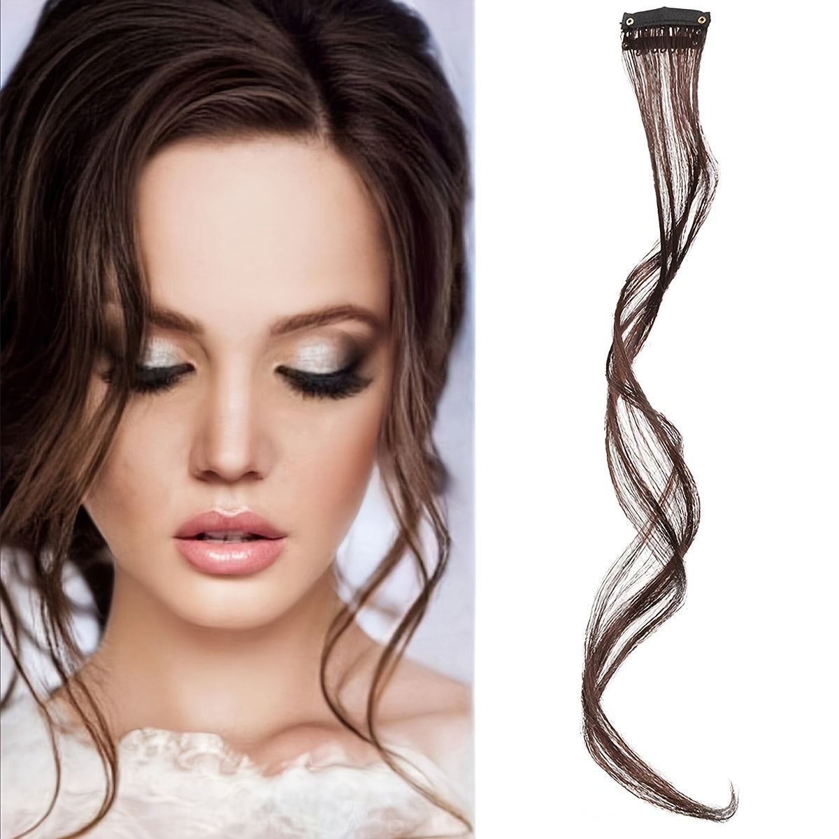 1pc Elegant Curly Wave Synthetic Side Bangs for Women, Clip-In Wavy Fringe Hairpiece, Long Hair Extensions Wig, DIY Styling Hair Accessory