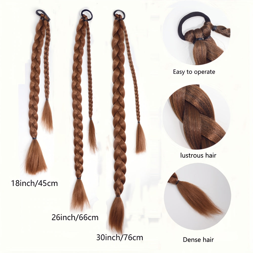 Women'S Synthetic Ponytail Extensions - Basics Style Straight Hair, Elastic Band Braids, Multiple Lengths (45.72/66.04/76.2 cm), Versatile for Christmas Wear