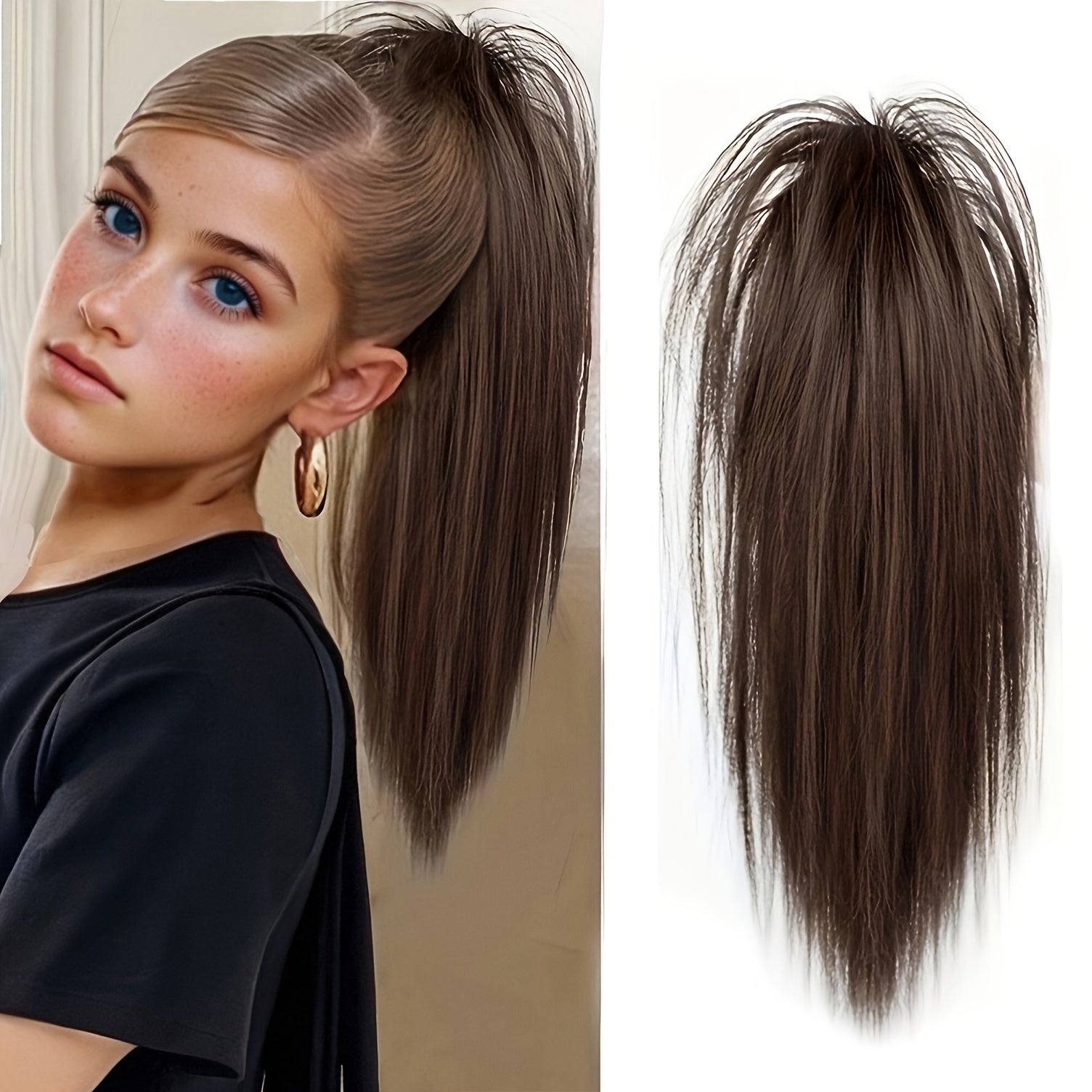 1pc Women'S Synthetic Claw Clip Ponytail Extension, Medium Long Straight Hair, Easy to Wear, Natural Look, Daily Use Hair Accessory