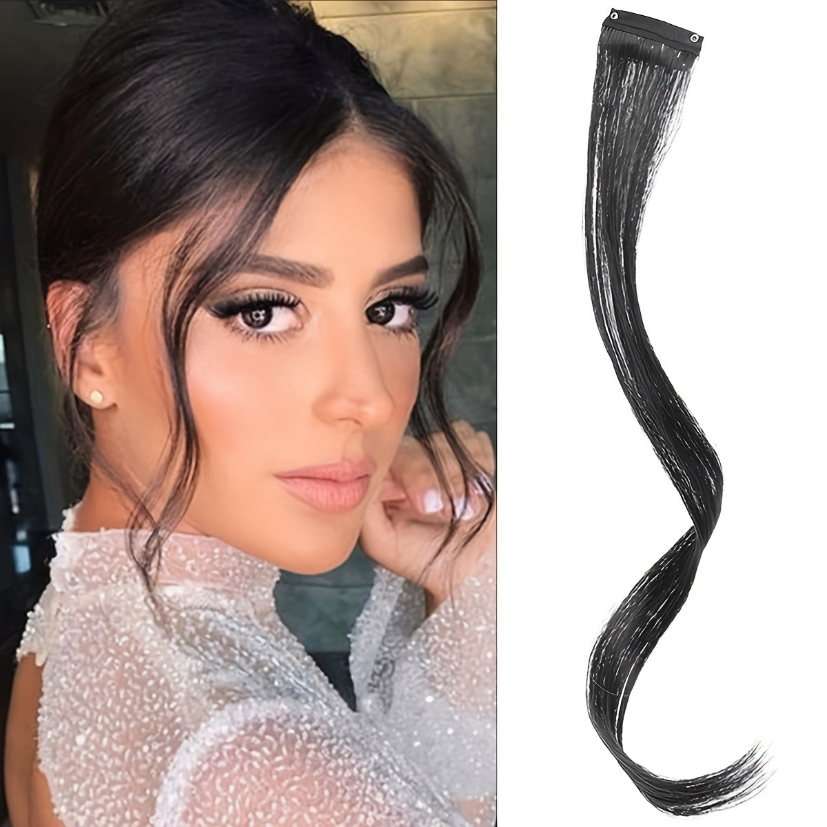 1pc Elegant Curly Wave Synthetic Side Bangs for Women, Clip-In Wavy Fringe Hairpiece, Long Hair Extensions Wig, DIY Styling Hair Accessory