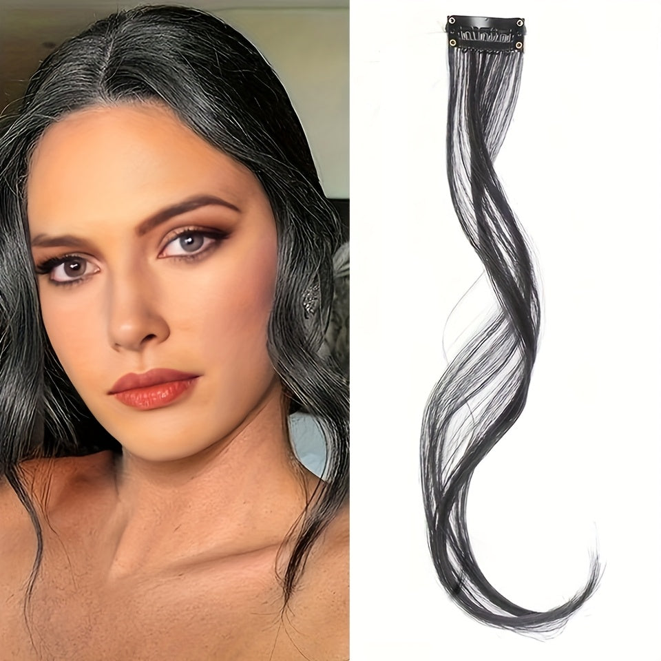 Long Curly Wavy Clip-In Hair Extensions - Invisible Synthetic Dragon Beard Side Bangs with Temples for Daily Wear, Natural Look for All Hair Types