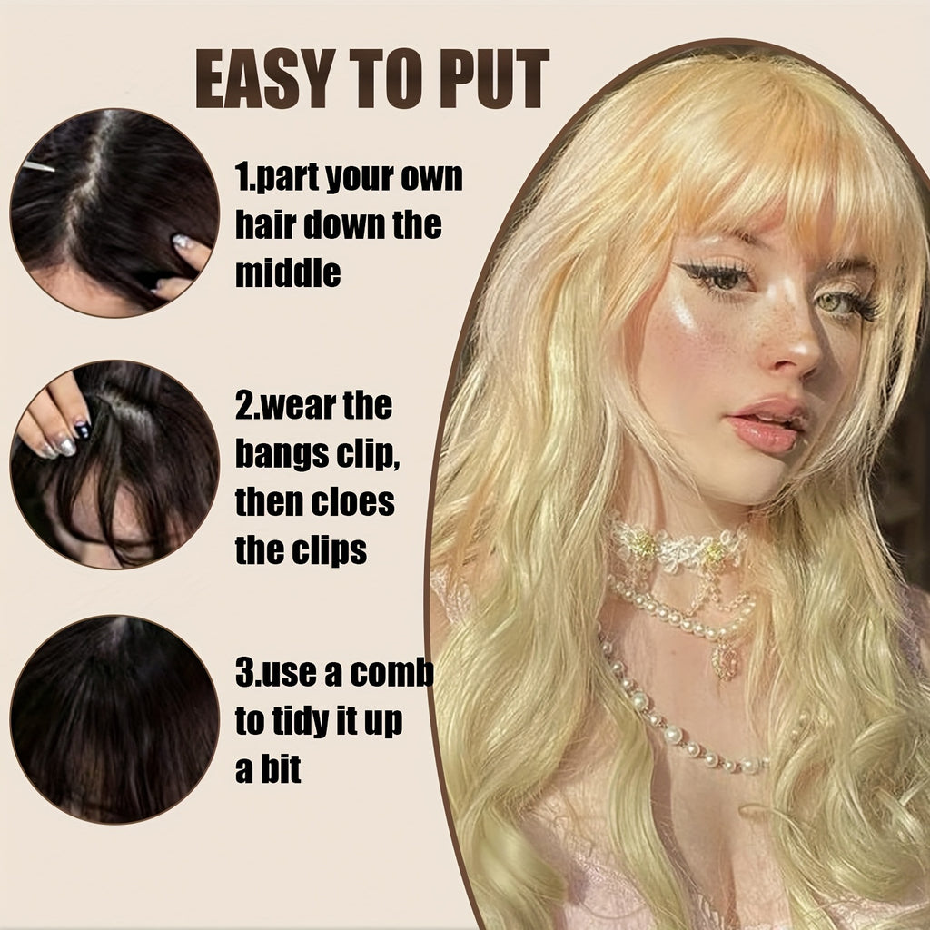 Women's Synthetic Straight Hair Clip-In Air Bangs – Light Invisible Hairpiece with One Clip, Heat Resistant Wig Accessory, Easy to Wear and Suitable for All - Basics Collection