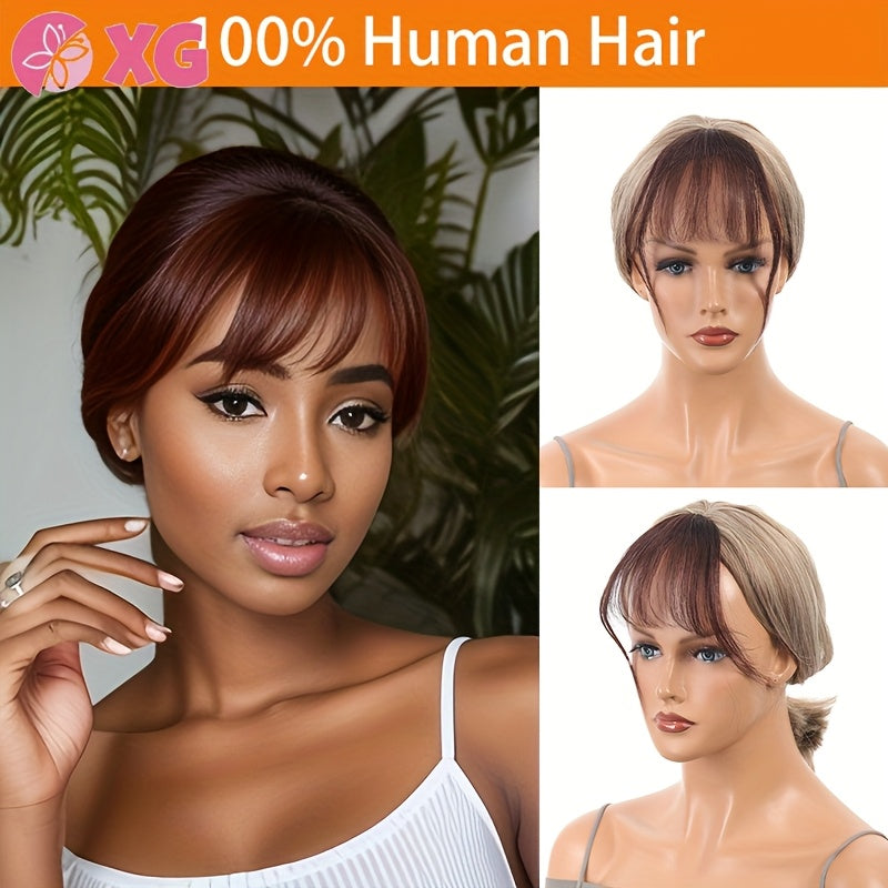 Full natural forehead French bangs patch for Women's real hair with sideburns and air bangs increased volume no marks lightweight and fluffy headband curtain