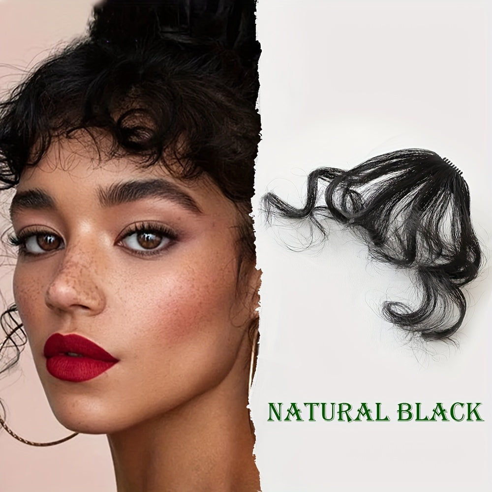 1pc Women's Elegant Natural Black & Deep Brown Clip-In Bangs, Loose Curly High-Temperature Synthetic Hairpiece, Voluminous Side Fringe for Parties & Daily Outings, Party Hair Accessory | Side Bangs Piece | Natural Look Hairpiece