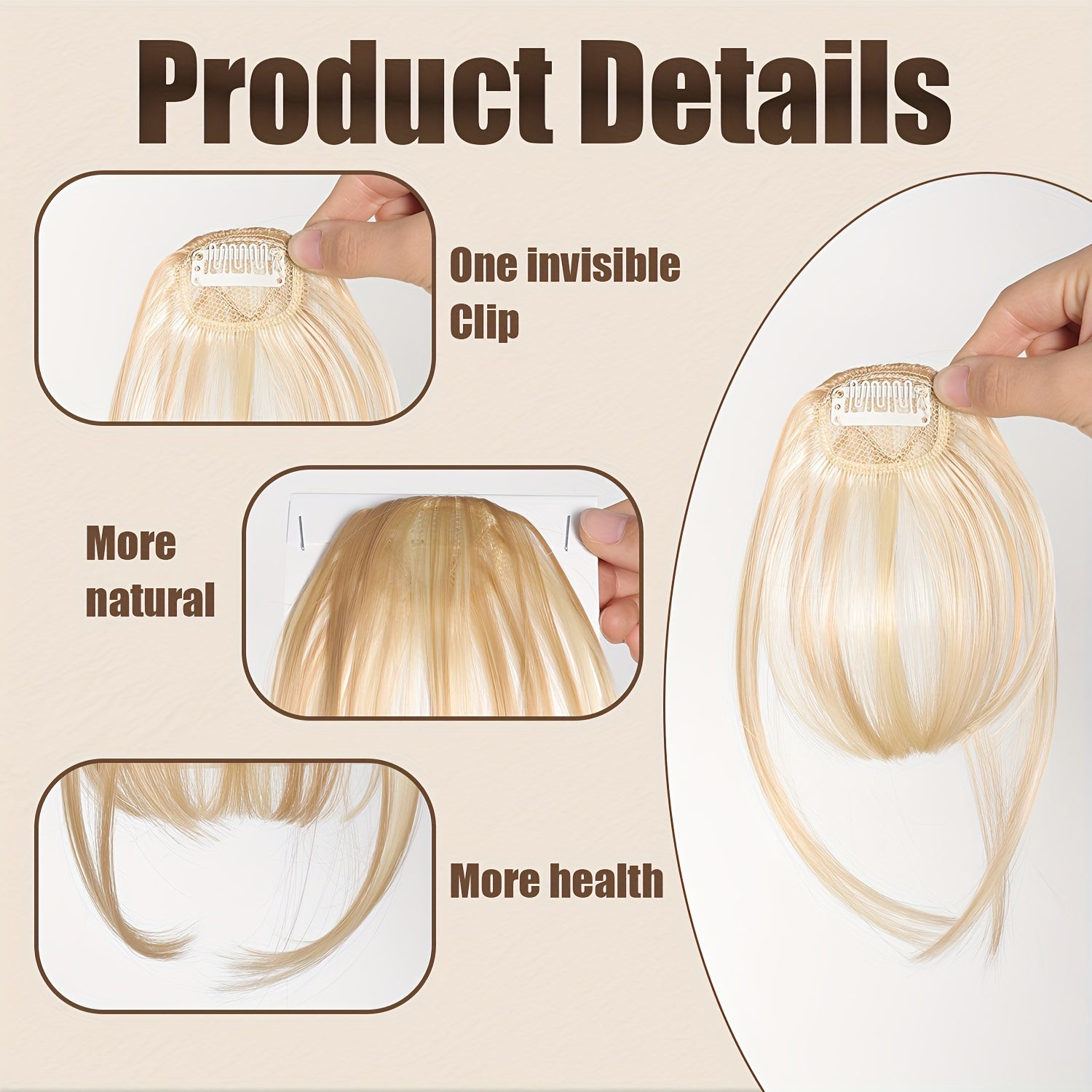 Women's Synthetic Straight Hair Clip-In Air Bangs – Light Invisible Hairpiece with One Clip, Heat Resistant Wig Accessory, Easy to Wear and Suitable for All - Basics Collection