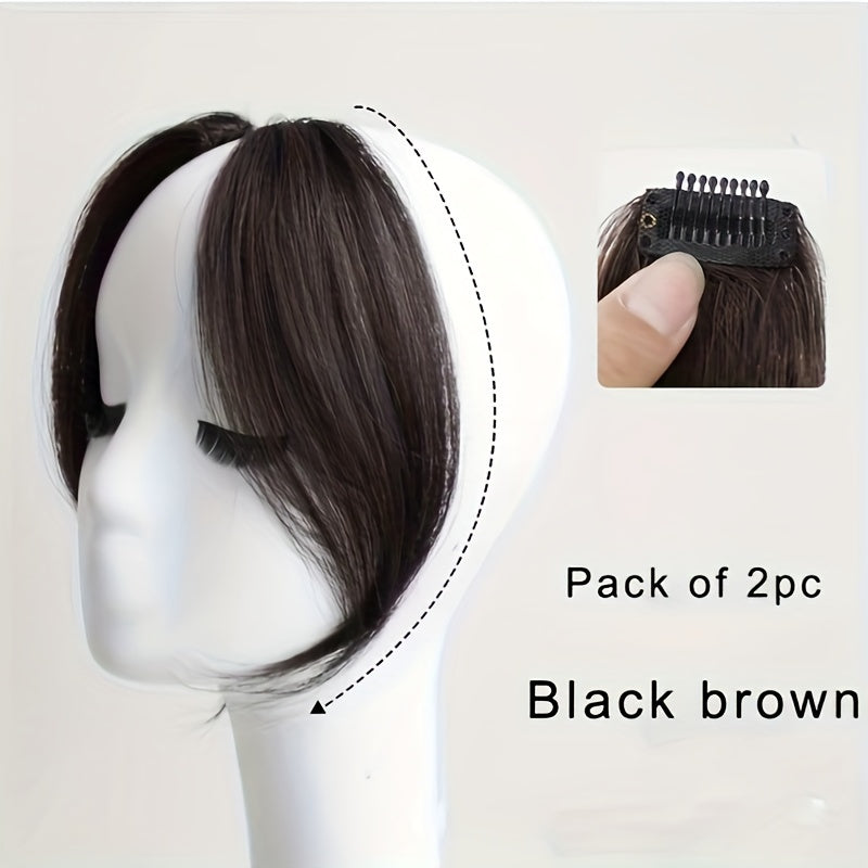 2pcs Invisible Clip-In Bangs Wig - Seamless Synthetic Hair Extensions for Volume, Natural Look, High-Temperature Fiber, Straight Hairpieces for Women, Versatile Styling Accessories, Hair Wig