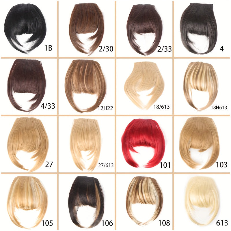 Chic Brown Clip-In Air Bangs for Women - Heat Resistant Synthetic Hair Extension with Neat Front Fringe, One Piece, Easy to Attach, Perfect for All Skin Tones