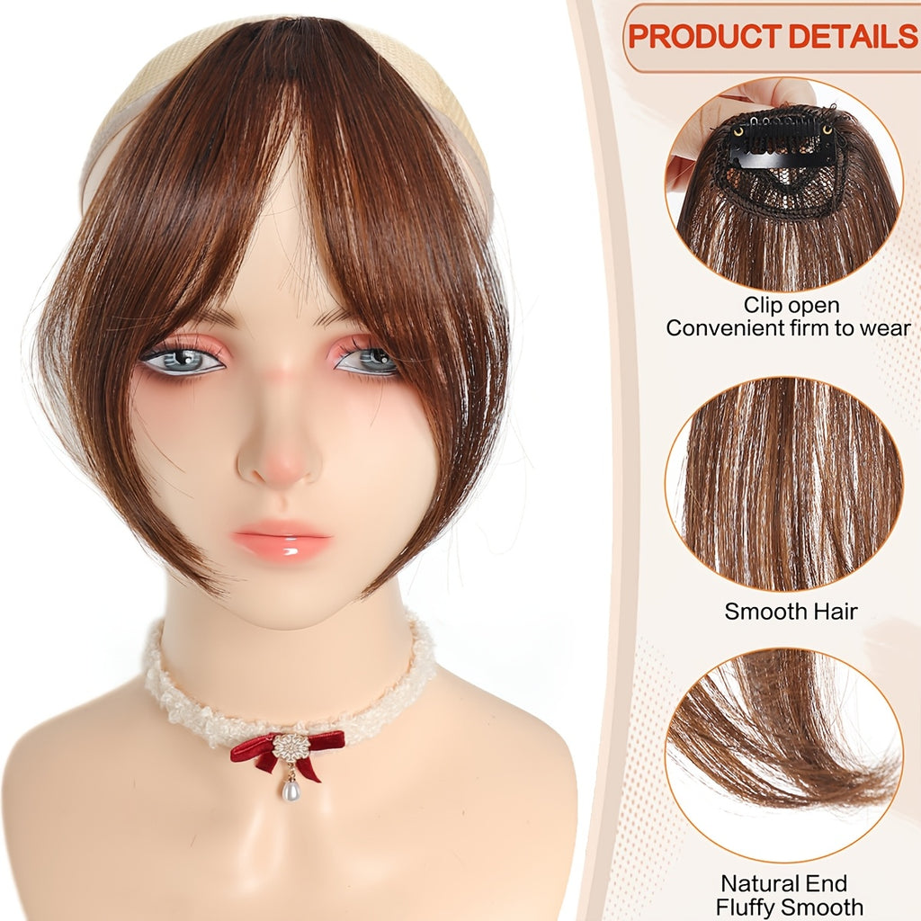 Chic Look| Elegant Brown & Blonde Clip-In Bangs Wig for Women - Fluffy Synthetic Hair with Natural Side Fringe, High-Temperature Resistant, Versatile Styling Options, Short Hair Wig