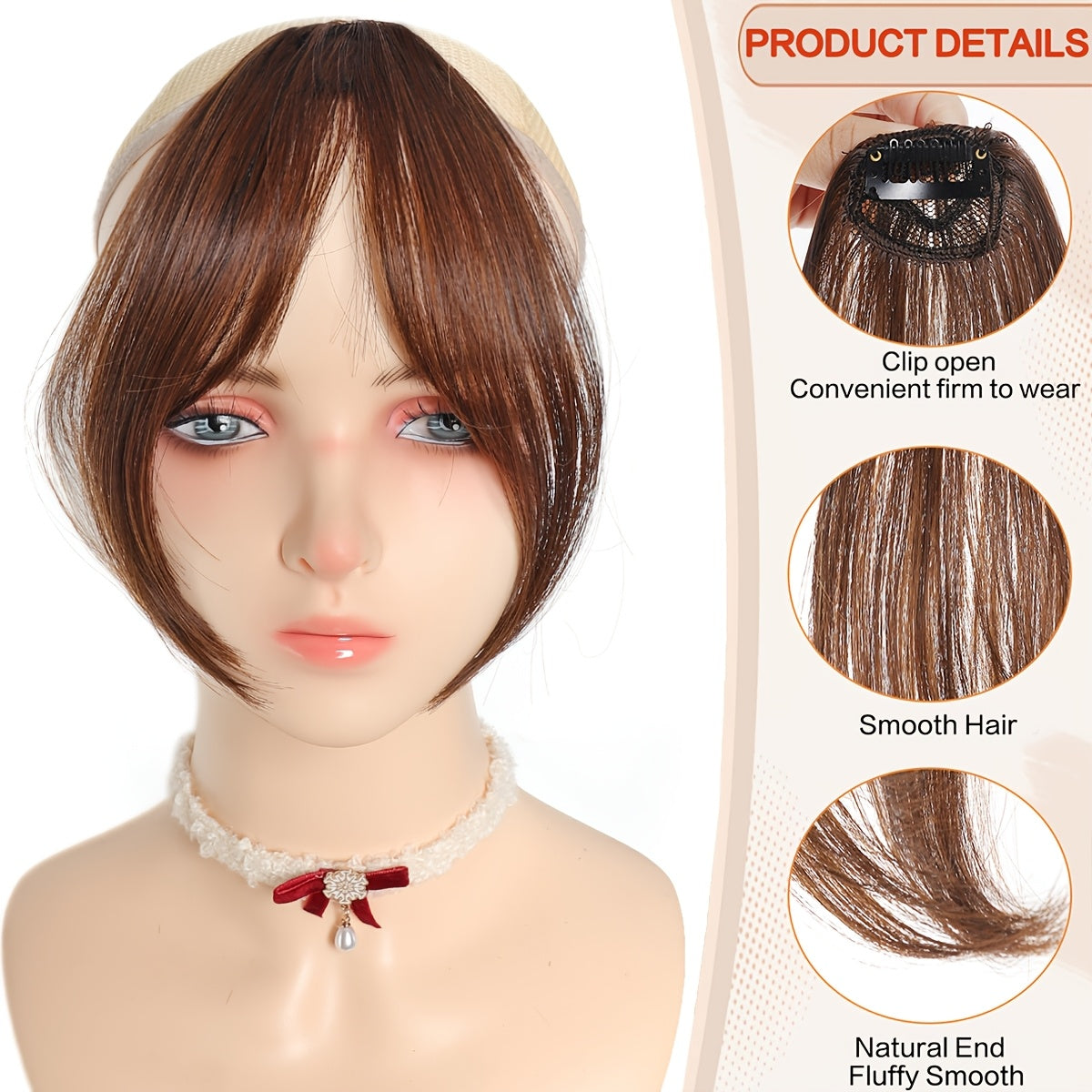 Chic Look| Elegant Brown & Blonde Clip-In Bangs Wig for Women - Fluffy Synthetic Hair with Natural Side Fringe, High-Temperature Resistant, Versatile Styling Options, Short Hair Wig