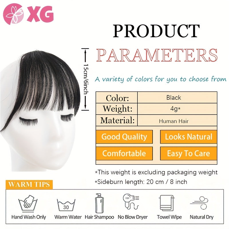 Full natural forehead French bangs patch for Women's real hair with sideburns and air bangs increased volume no marks lightweight and fluffy headband curtain