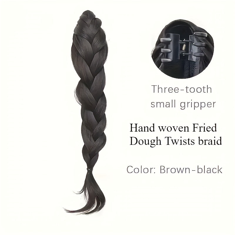Handmade Braided Synthetic Ponytail - Volume and Depth Waves Texture, High-Quality Protein Fiber, Secure Clip for All Hair Types, Versatile Styling for Casual and Formal Occasions | Woven Pigtail Wig with Carefully Crafted Braids
