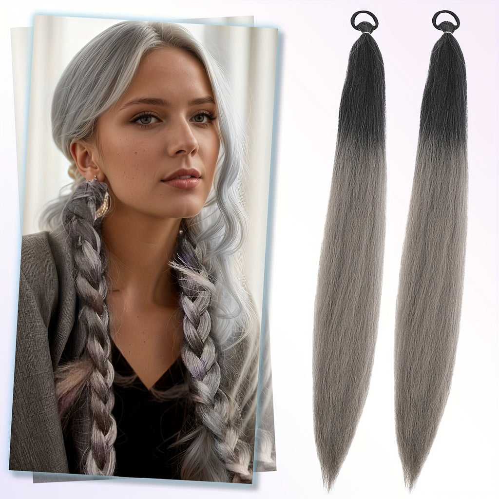 2 Pack Blue Gradient Synthetic Ponytail Extensions with Elastic Tie Band - Realistic Straight Hairpieces for Women & Girls, Cosplay, Dress Up, Hair Wigs, Hair Accessories, Stylish Hair Accessory, Secure Fit Hairpiece