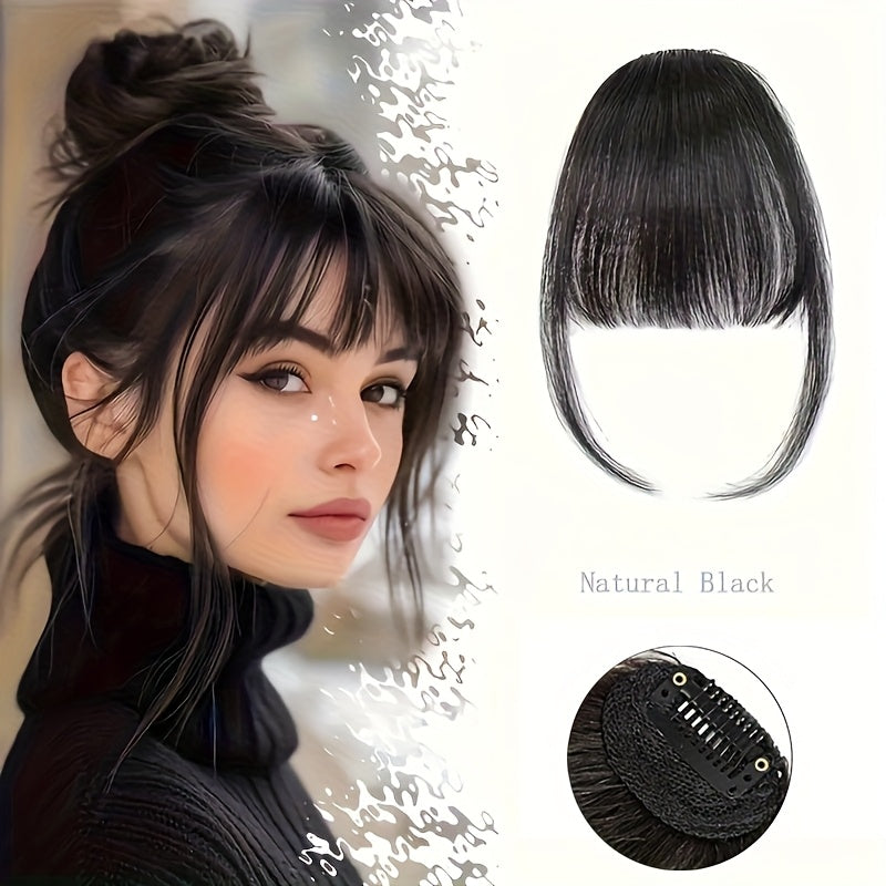 1pc Women's Elegant Natural Black & Deep Brown Clip-In Bangs, Loose Curly High-Temperature Synthetic Hairpiece, Voluminous Side Fringe for Parties & Daily Outings, Party Hair Accessory | Side Bangs Piece | Natural Look Hairpiece