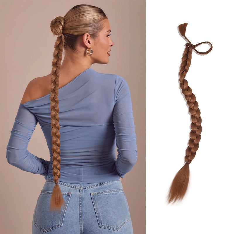 Women'S Synthetic Ponytail Extensions - Basics Style Straight Hair, Elastic Band Braids, Multiple Lengths (45.72/66.04/76.2 cm), Versatile for Christmas Wear