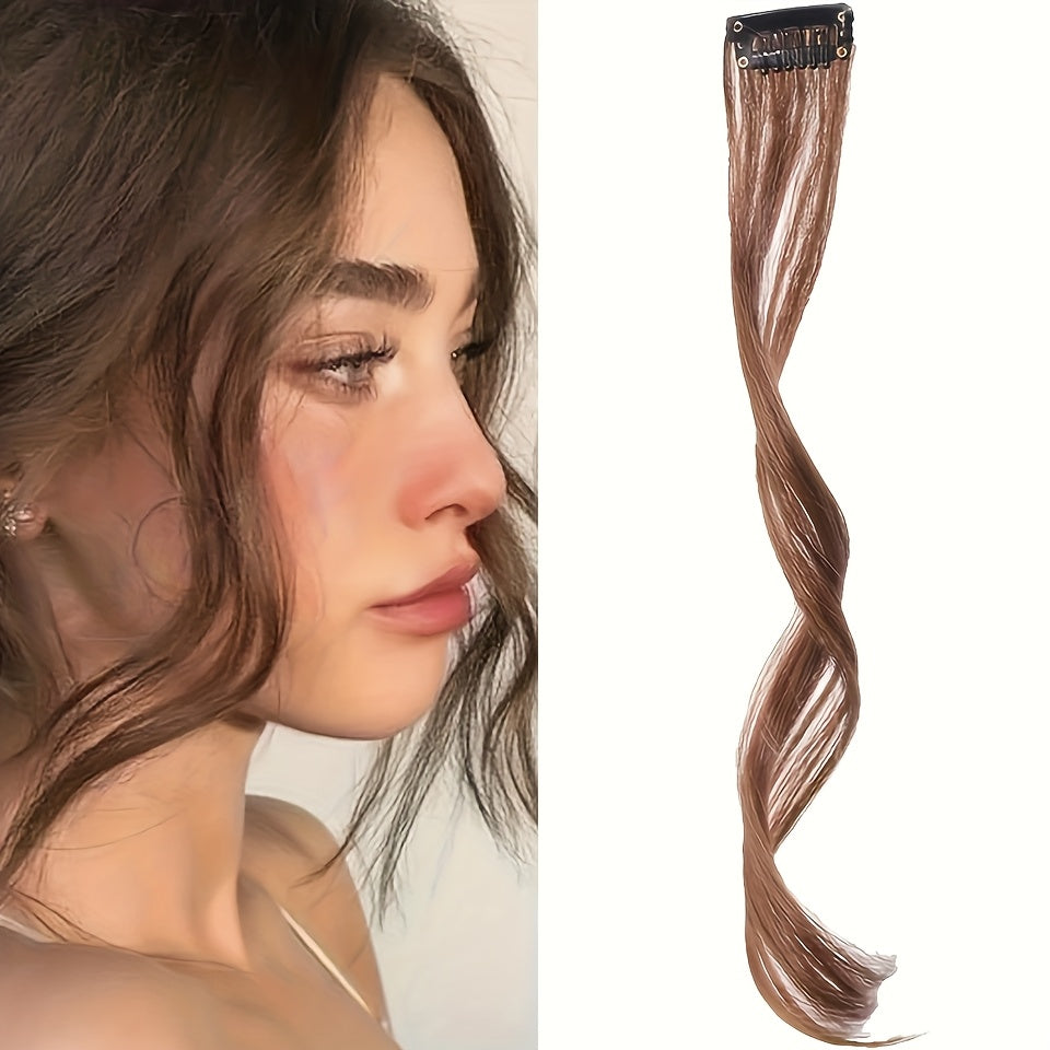 Long Curly Wavy Clip-In Hair Extensions - Invisible Synthetic Dragon Beard Side Bangs with Temples for Daily Wear, Natural Look for All Hair Types