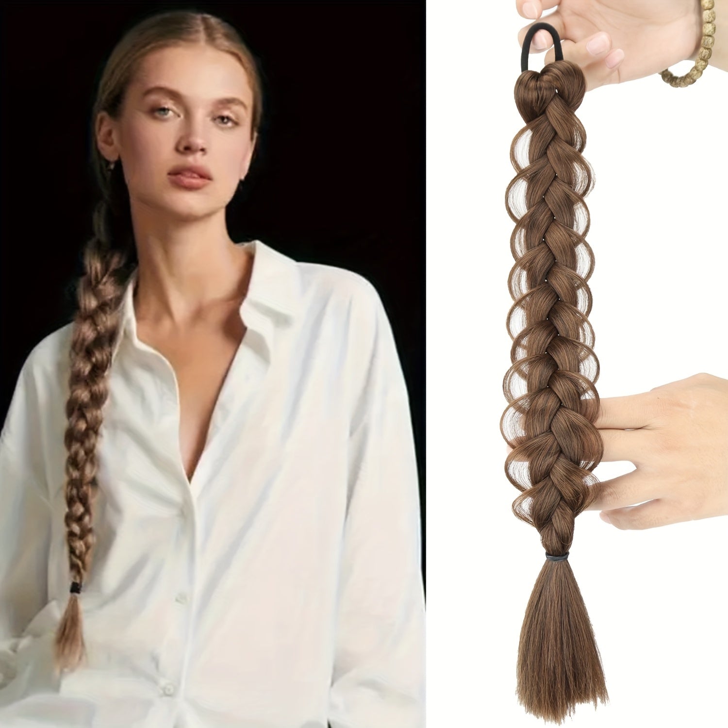 MERISIHAIR 40.64cm Braided Ponytail Hair Extension with Elastic Band - Synthetic Straight Hair for Women, Natural Look & Easy Maintenance, Perfect for Halloween, Parties, And Everyday Style, Ponytail Hair Extensions, Party Hairpiece, Secure Fit Hairpiece