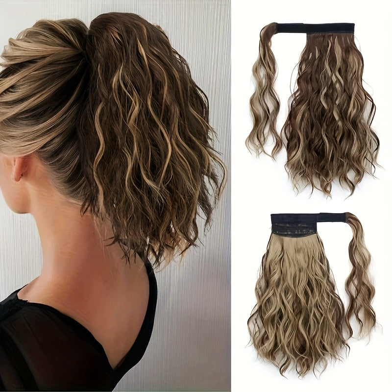 [Elegant Ponytail Extension] Elegant & Natural Look Synthetic Ponytail Extension for Women | Curly Wave Style | High-Temperature Fiber | Wrap-Around Magic Tape Design | Long Braid | Versatile & Easy to Attach | For All Occasions