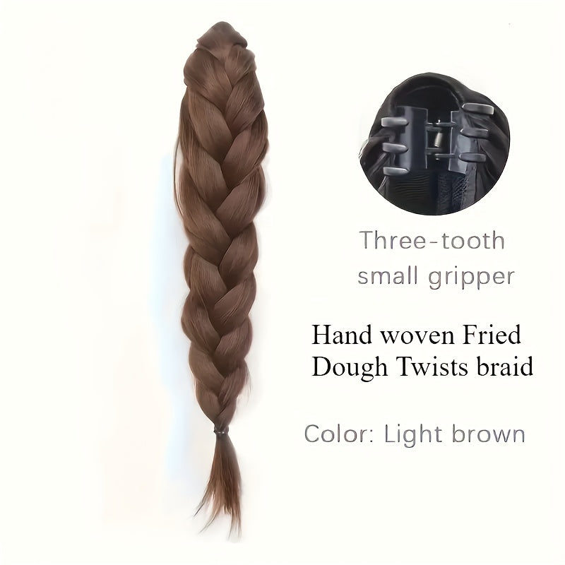 Handmade Braided Synthetic Ponytail - Volume and Depth Waves Texture, High-Quality Protein Fiber, Secure Clip for All Hair Types, Versatile Styling for Casual and Formal Occasions | Woven Pigtail Wig with Carefully Crafted Braids