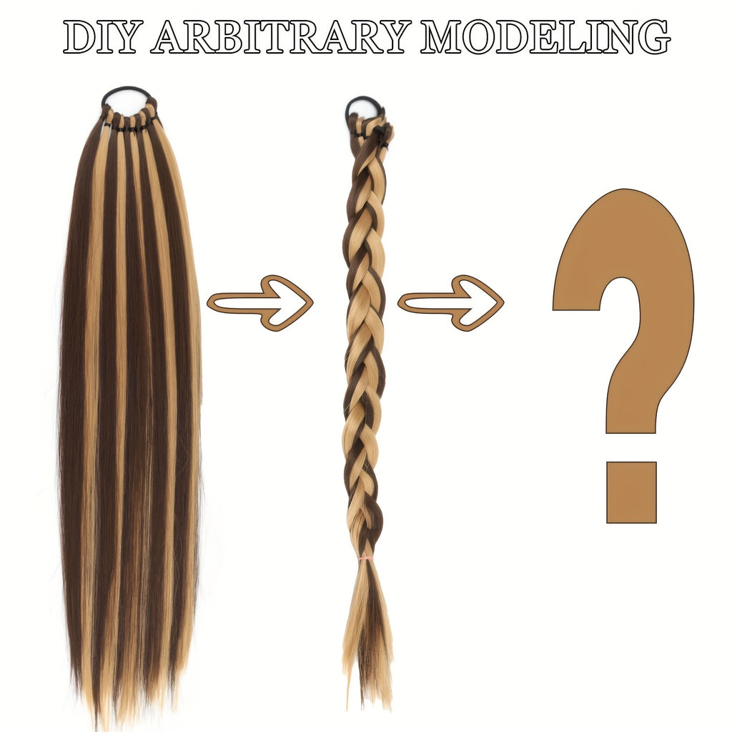 Long Straight Synthetic Hair Extensions - Elastic Ponytail with Hair Ties for Daily Use - Elegant Hair Accessories
