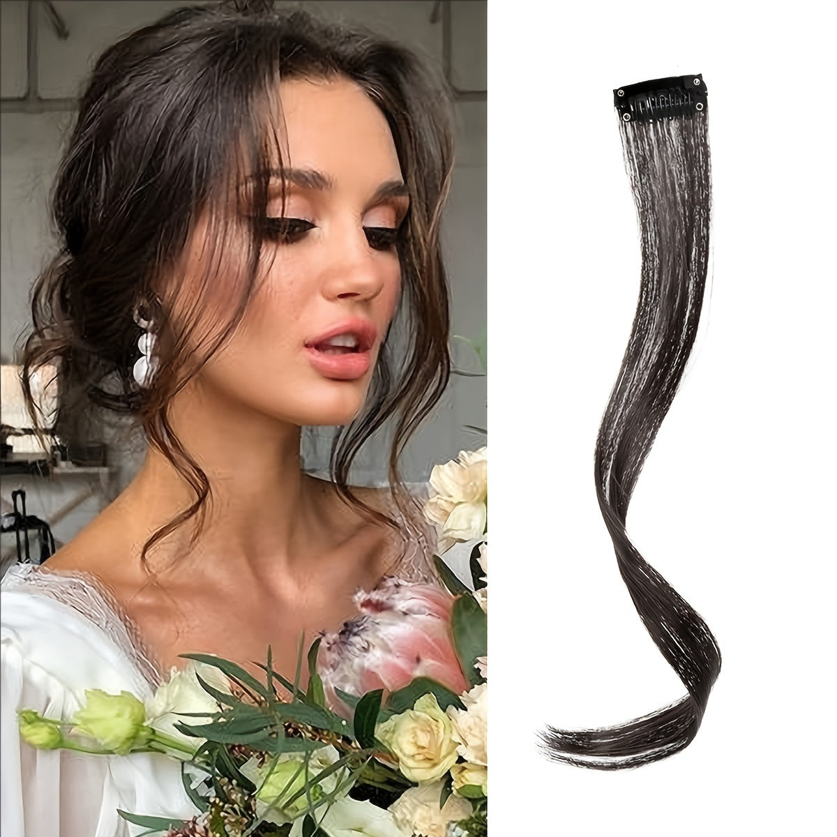1pc Elegant Curly Wave Synthetic Side Bangs for Women, Clip-In Wavy Fringe Hairpiece, Long Hair Extensions Wig, DIY Styling Hair Accessory